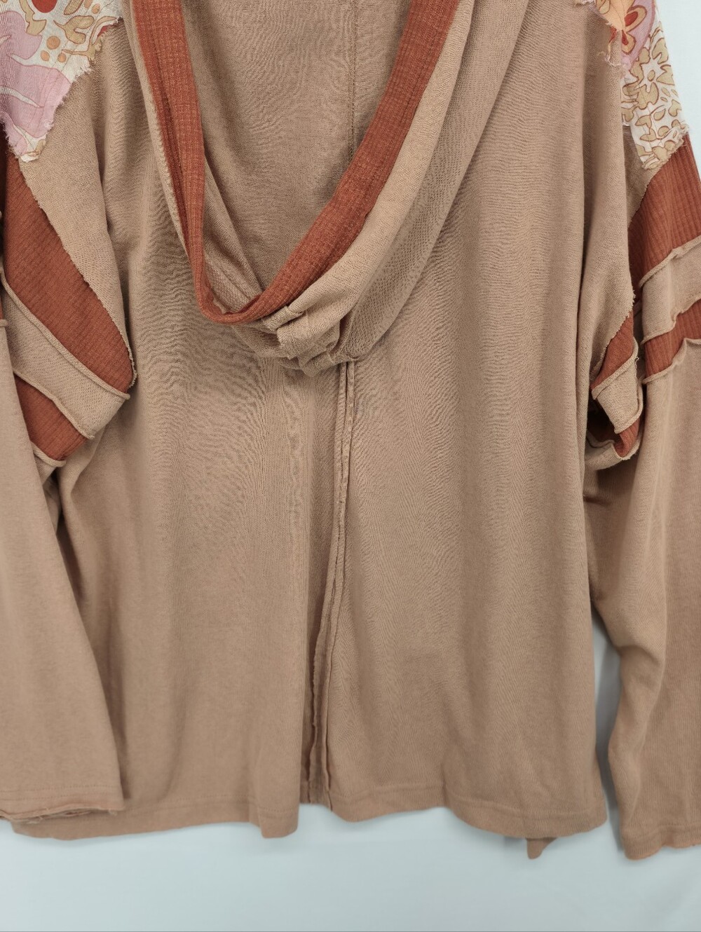 POL Oversized Boho Hoodie Sweatshirt Floral Patchwork Applique Knit Top Large - Picture 12 of 15
